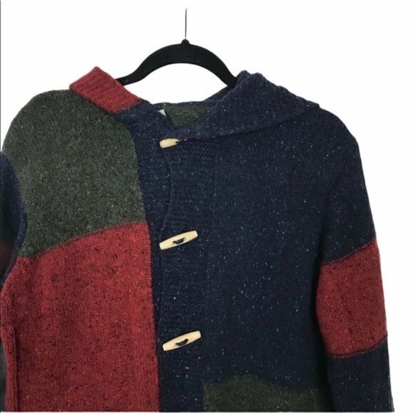 Kerry Woollen Mills 100% Wool Hooded Color Block Cardigan Small / Medium - Picture 3 of 7
